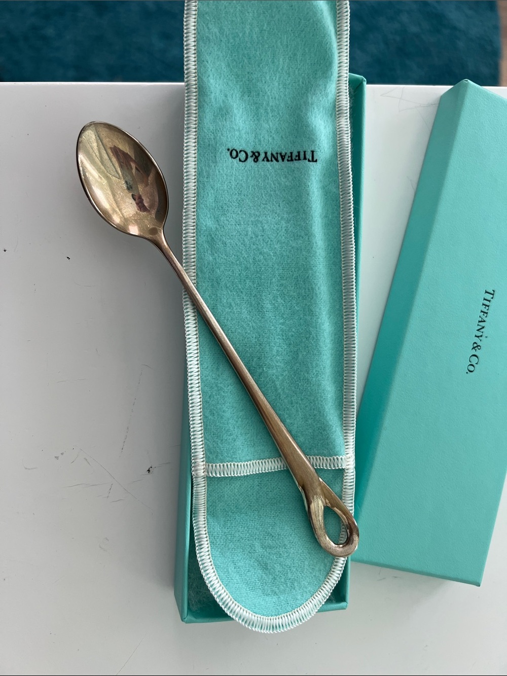 Tiffany & Co. Padova Feeding Spoon in Sterling Silver with Aqua Pouch